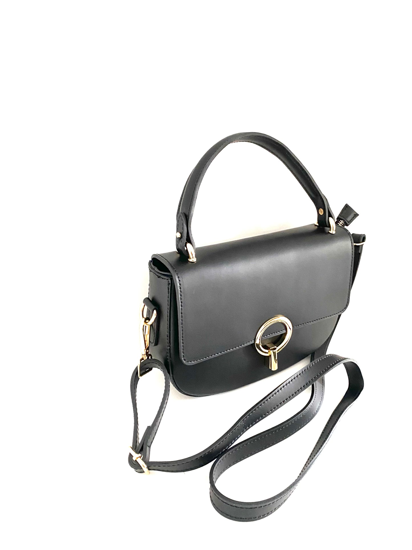 Borsa a Tracolla Elegante con Dettagli Dorati – Nera
