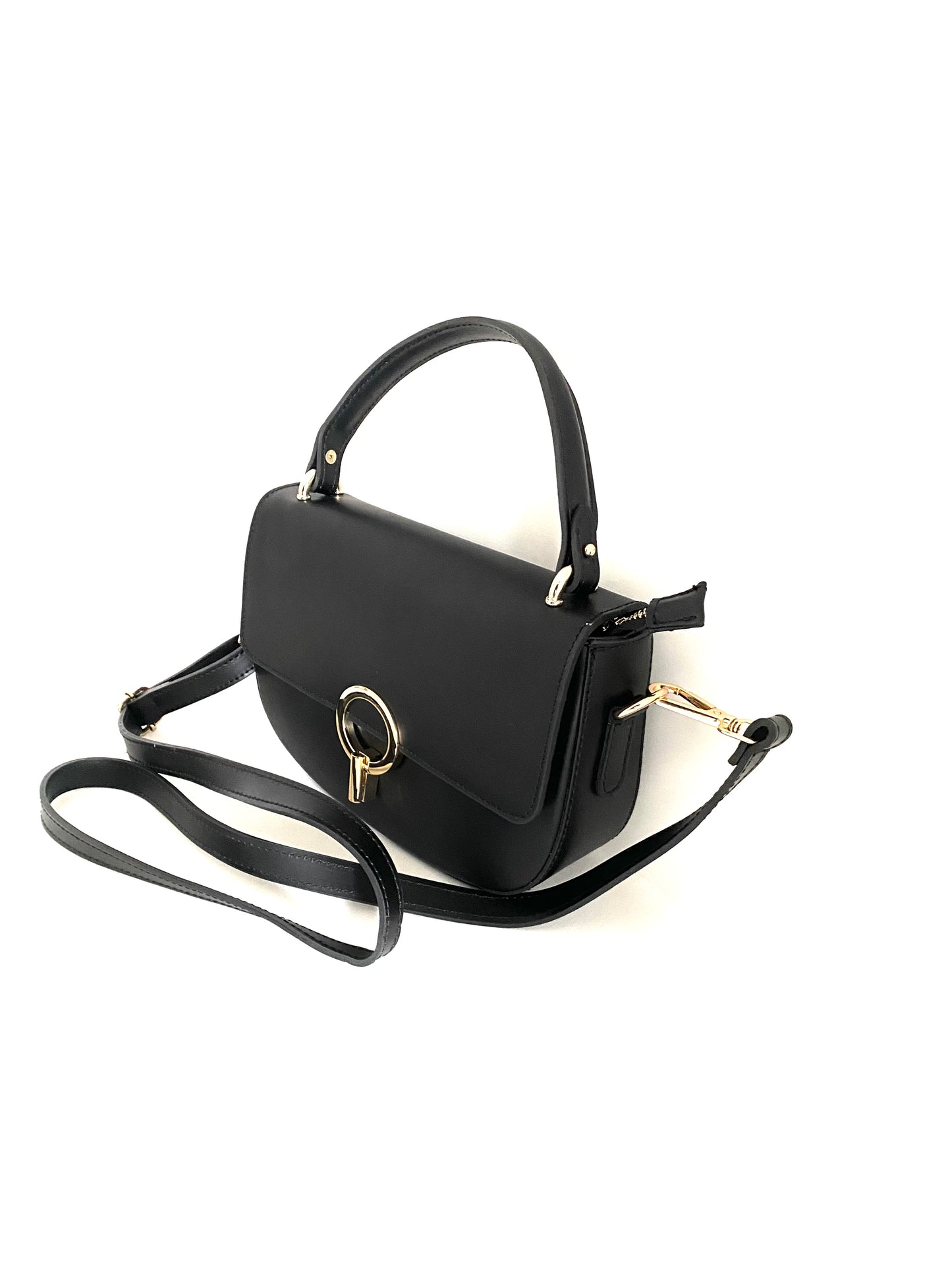 Borsa a Tracolla Elegante con Dettagli Dorati – Nera
